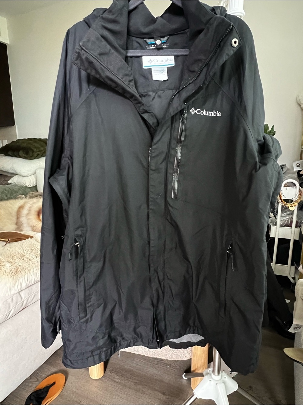 Columbia Omni-Tech Interchange Rain Shell Jacket Black Hooded Mens Large